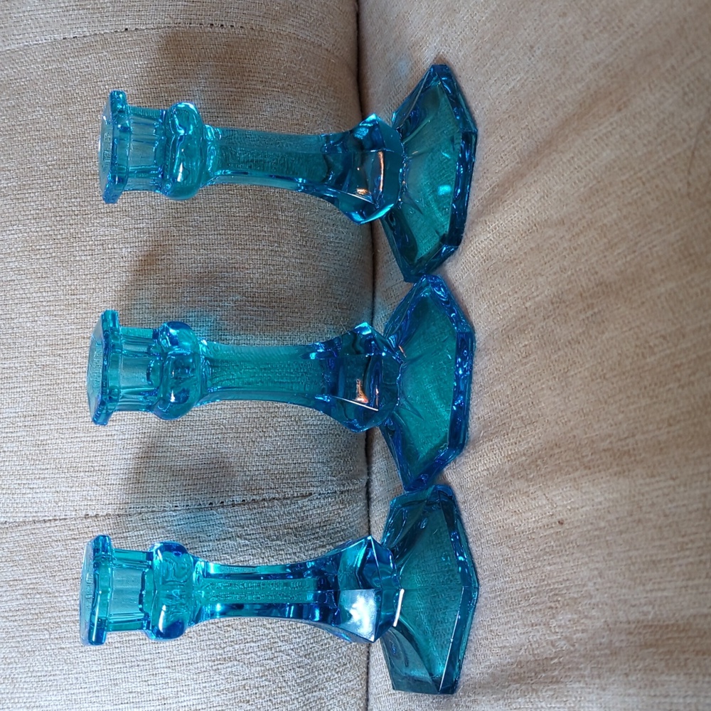 Elegant Blue Glass Candle Holders